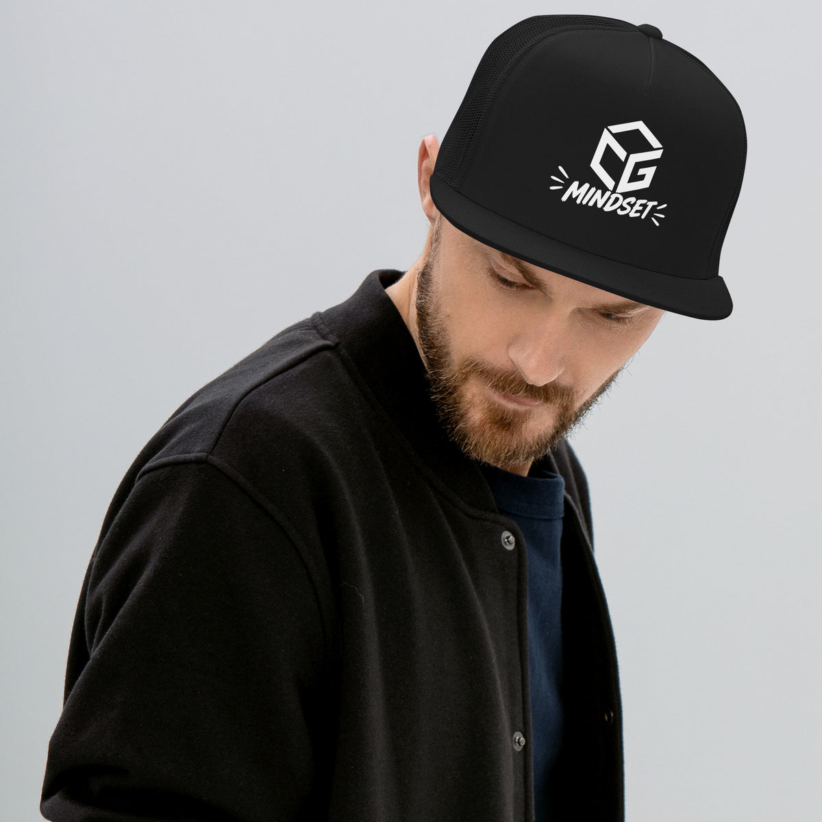 Casquette trucker noire CG Mindset, logo brodé, vue de face