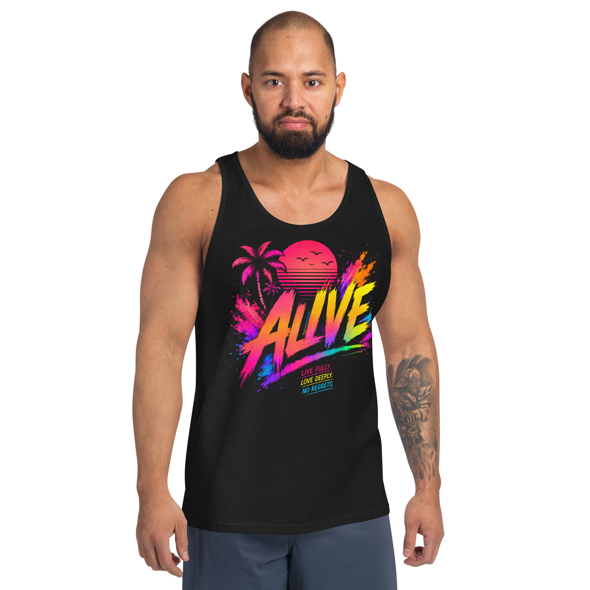 Débardeur homme noir CG Mindset imprimé ALIVE, vue de face