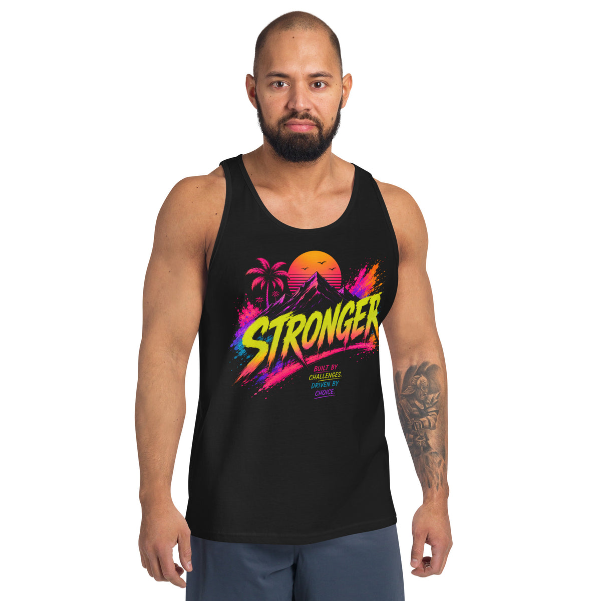 T-shirt sans manches Stronger noir CG Mindset (débardeur unisexe), vue de face