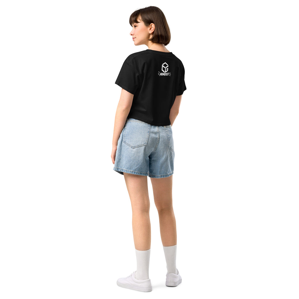 Crop top femme noir CG Mindset imprimé EVOLVE, vue de dos