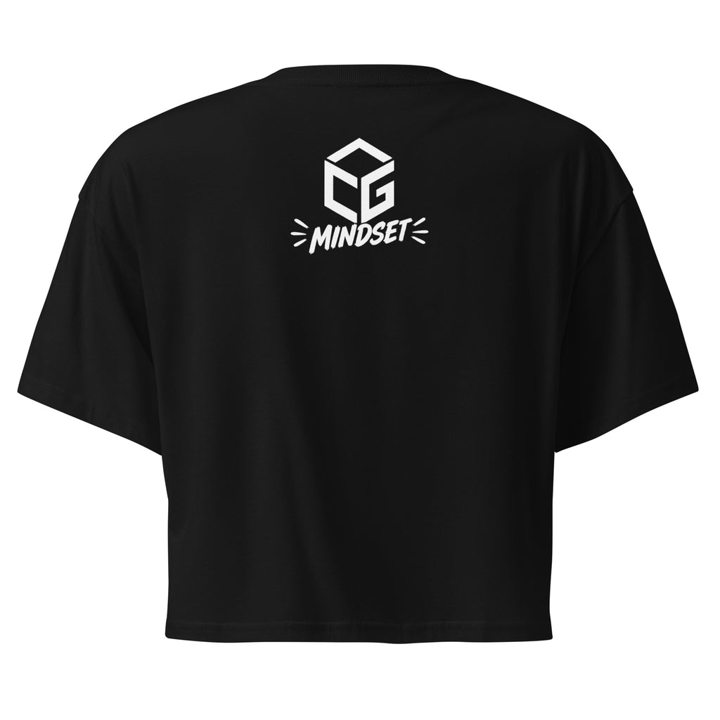 Crop top femme noir CG Mindset imprimé EVOLVE, vue de dos