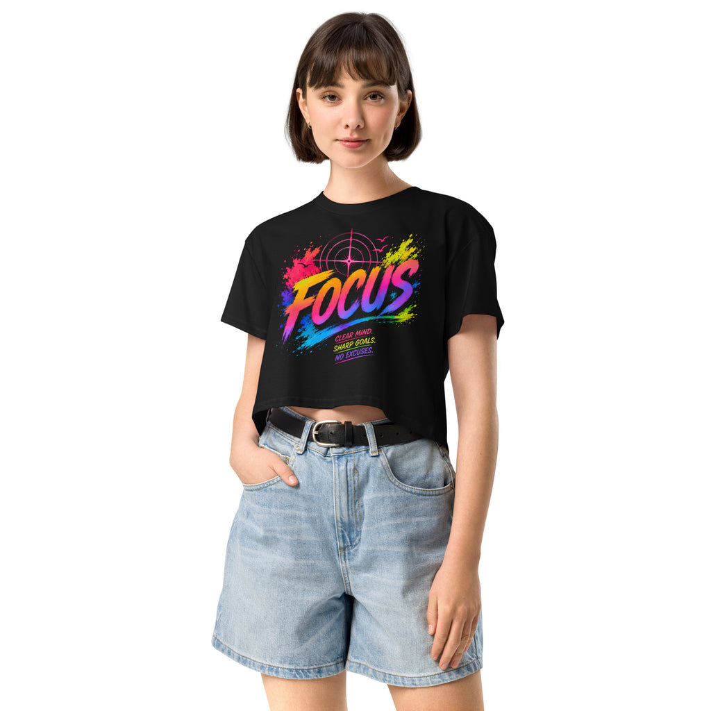 Crop top femme noir CG Mindset imprimé FOCUS, vue de face