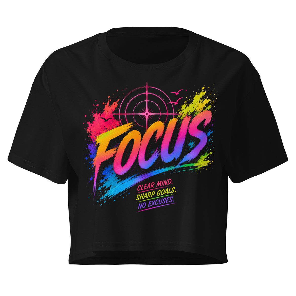 Crop top femme noir CG Mindset imprimé FOCUS, vue de face