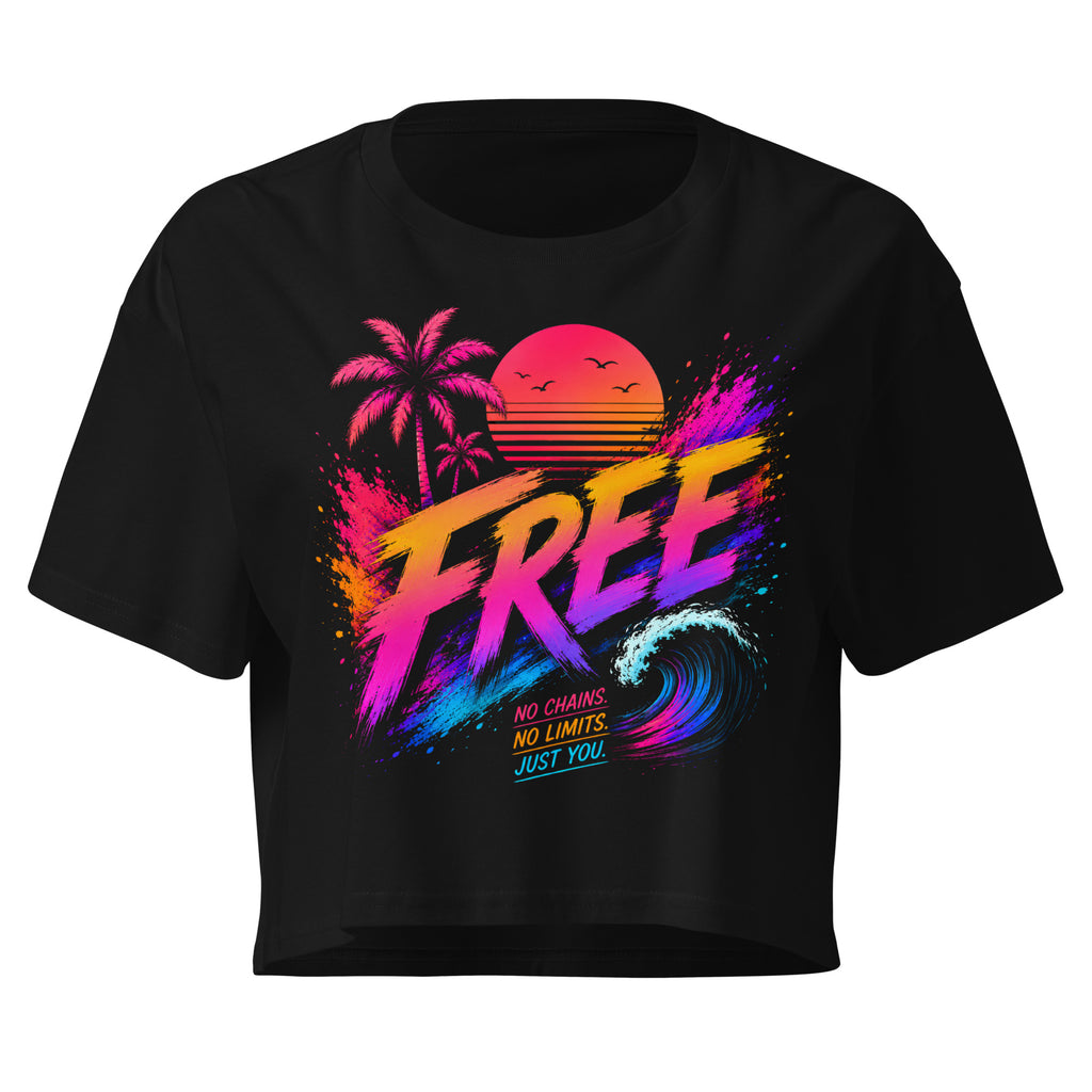 Crop top femme noir CG Mindset imprimé FREE, vue de face