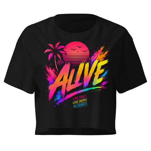 Crop top femme noir CG Mindset imprimé ALIVE, vue de face