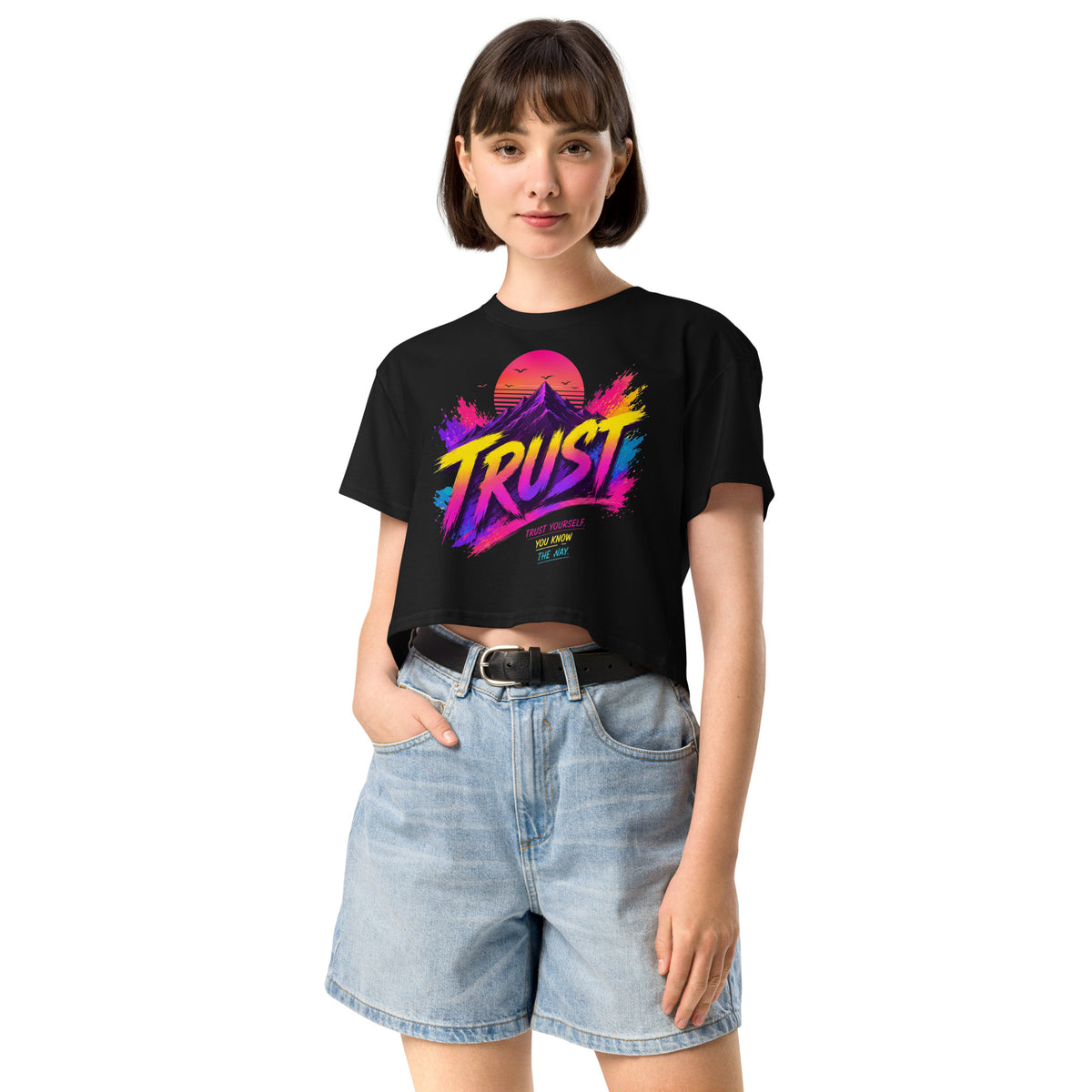 Crop top femme noir CG Mindset imprimé TRUST, vue de face