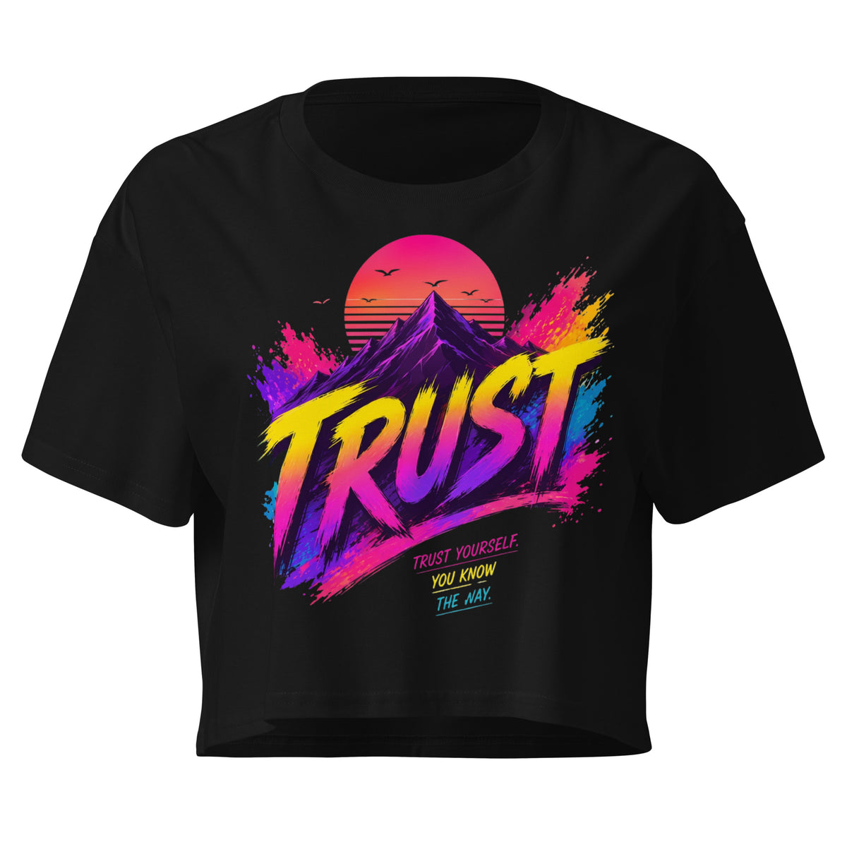 Crop top femme noir CG Mindset imprimé TRUST, vue de face