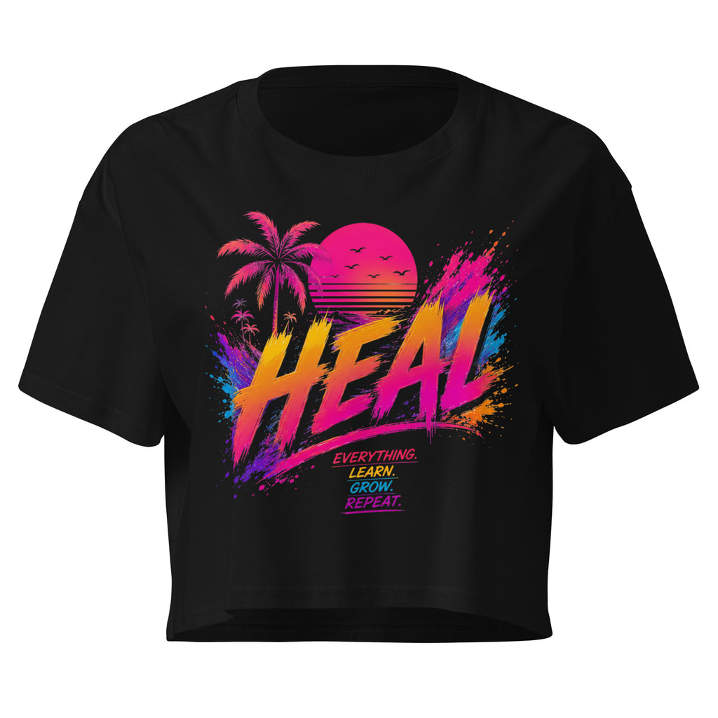 Crop top femme noir CG Mindset imprimé HEAL, vue de face