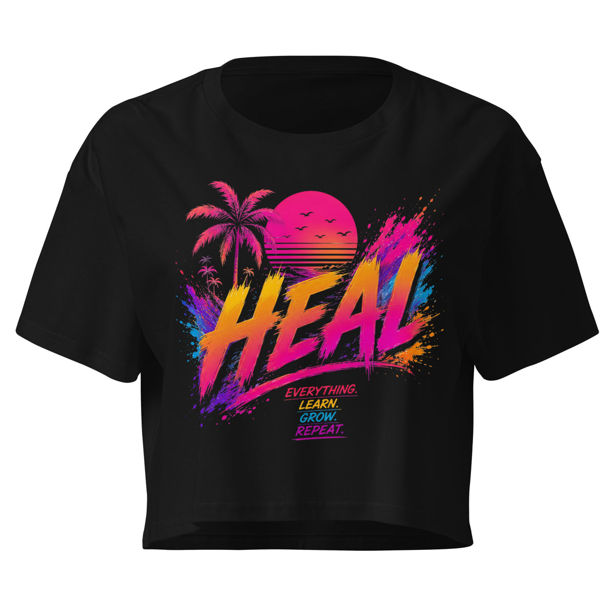 Crop top femme noir CG Mindset imprimé HEAL, vue de face