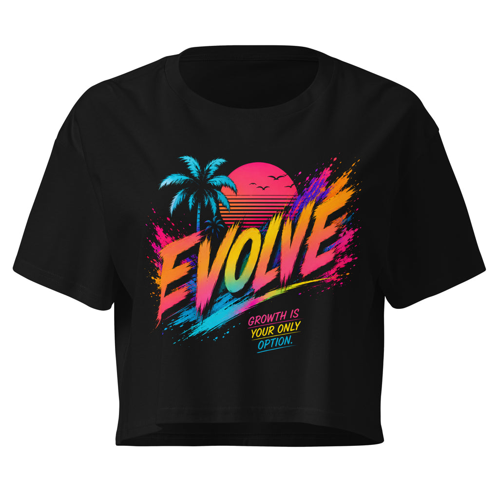 Crop top femme noir CG Mindset imprimé EVOLVE, vue de face