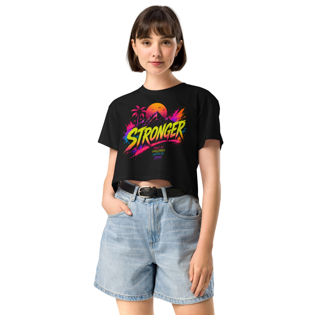 Crop top femme noir CG Mindset imprimé STRONGER, vue de face