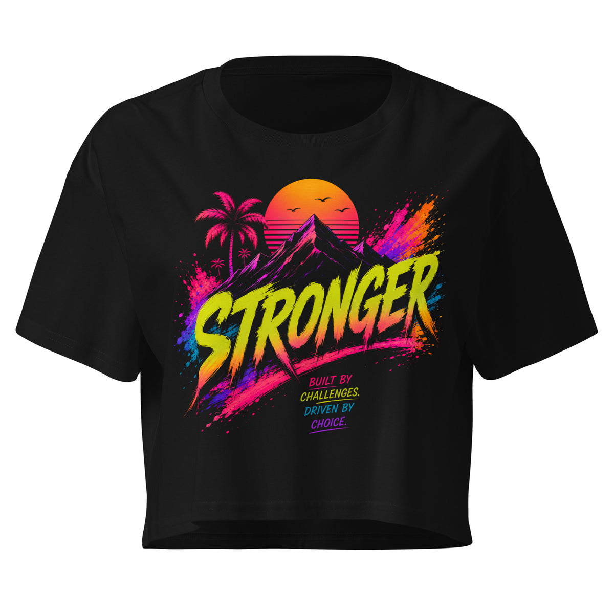 T-shirt court Stronger femme noir CG Mindset (crop top), vue de face