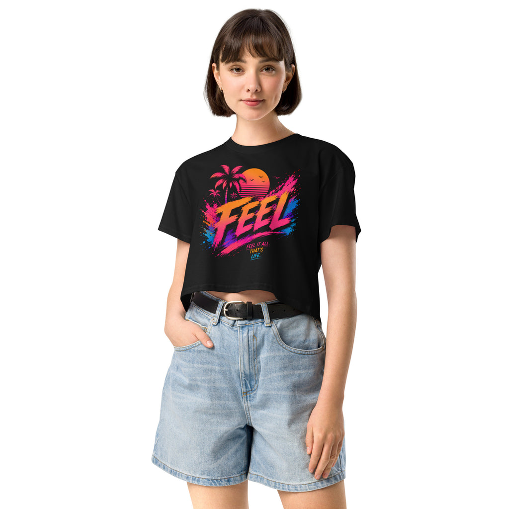 Crop top femme noir CG Mindset imprimé FEEL, vue de face
