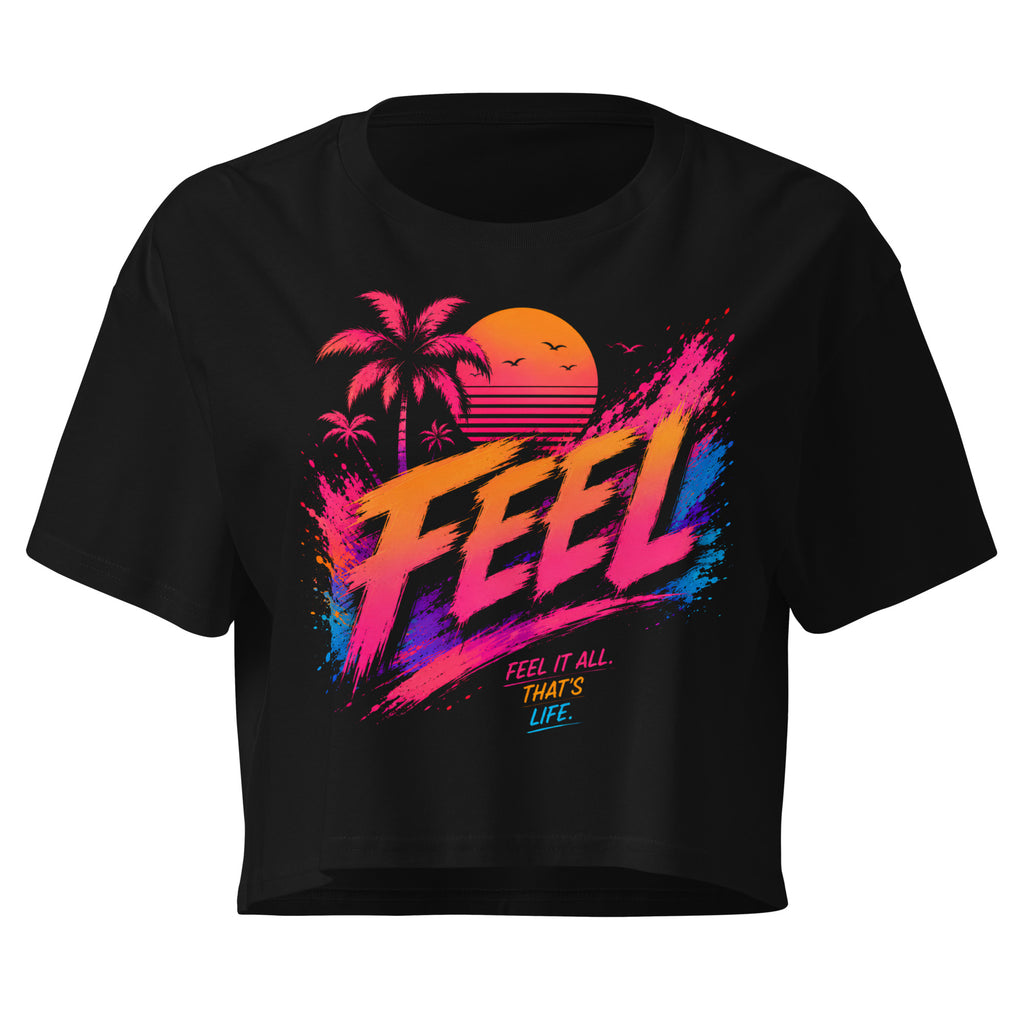 Crop top femme noir CG Mindset imprimé FEEL, vue de face