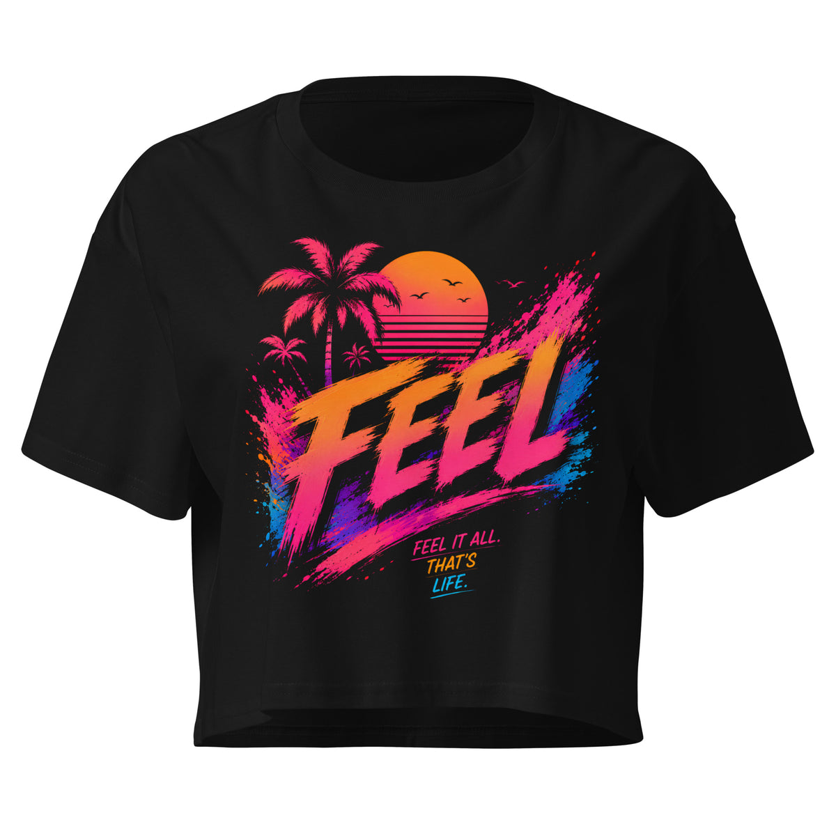 Crop top femme noir CG Mindset imprimé FEEL, vue de face