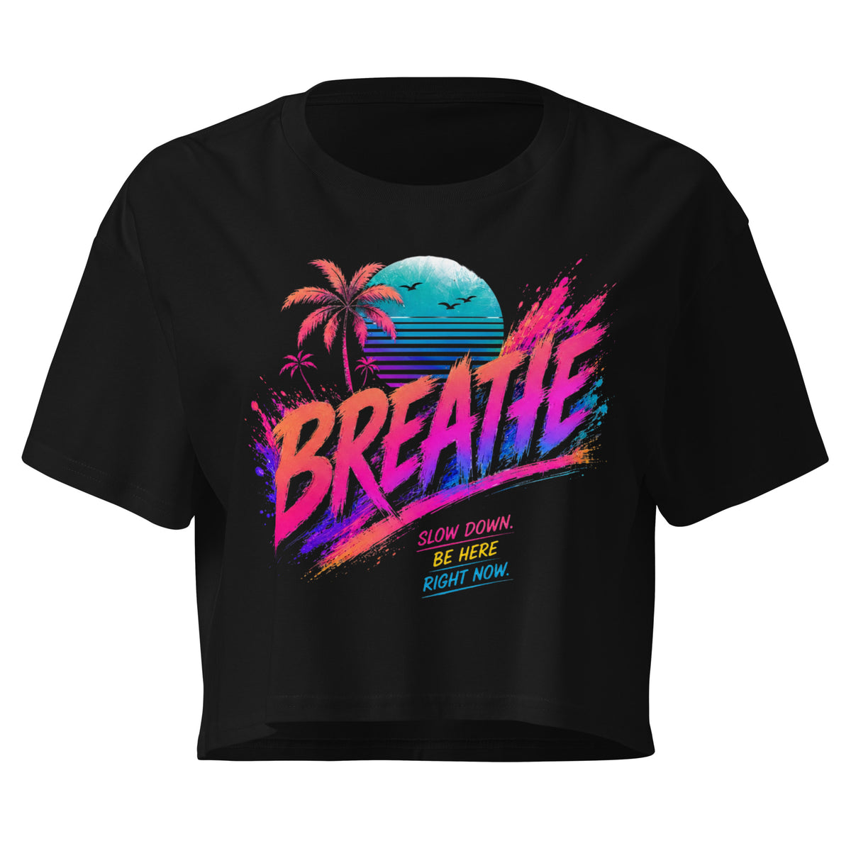 Crop top femme noir CG Mindset imprimé BREATHE, vue de face
