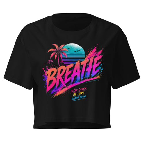 Crop top femme noir CG Mindset imprimé BREATHE, vue de face