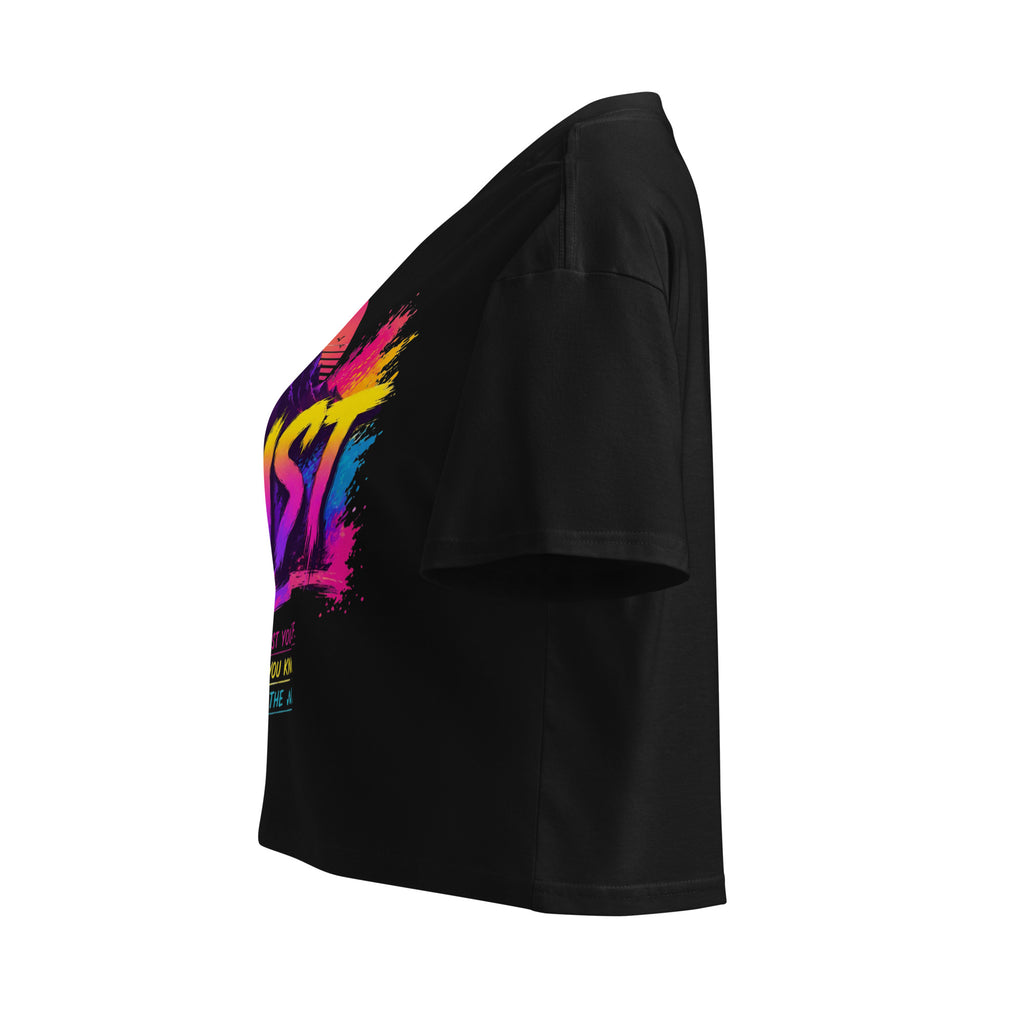 Crop top femme noir CG Mindset imprimé TRUST, profil gauche