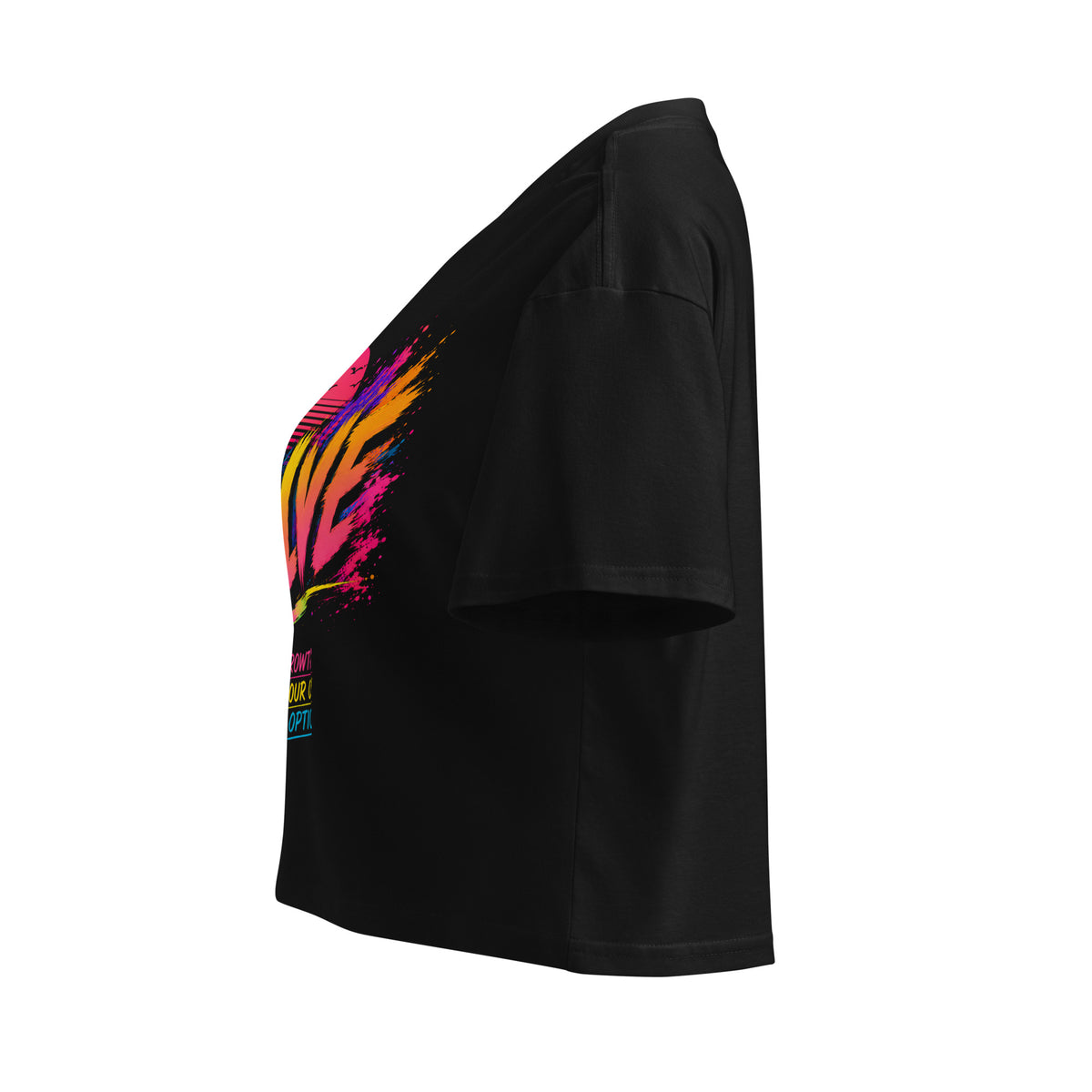 Crop top femme noir CG Mindset imprimé EVOLVE, profil gauche