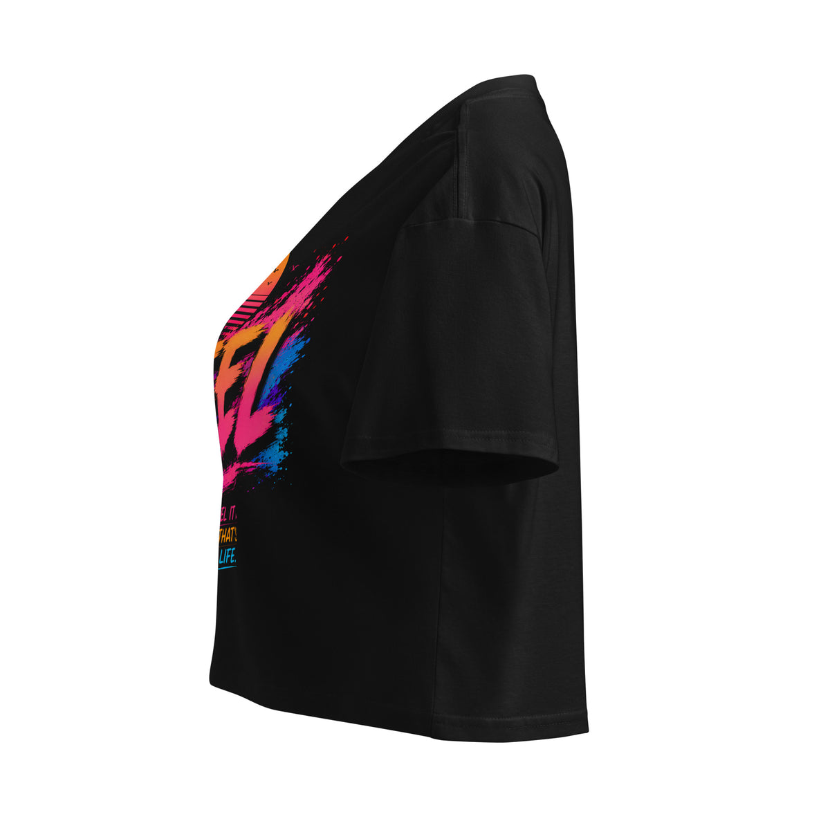 Crop top femme noir CG Mindset imprimé FEEL, profil gauche
