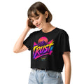 Crop top femme noir CG Mindset imprimé TRUST, vue trois quarts