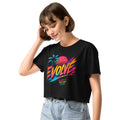 Crop top femme noir CG Mindset imprimé EVOLVE, vue trois quarts