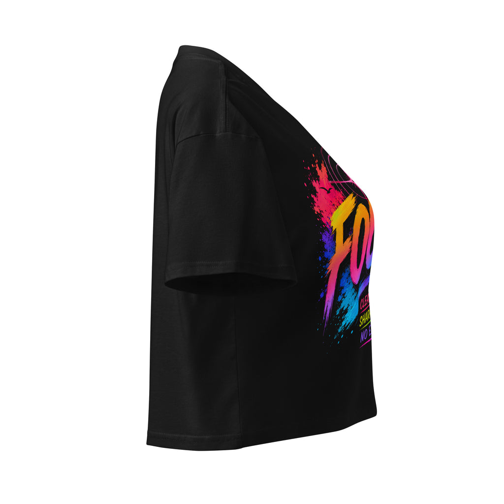 Crop top femme noir CG Mindset imprimé FOCUS, profil droit