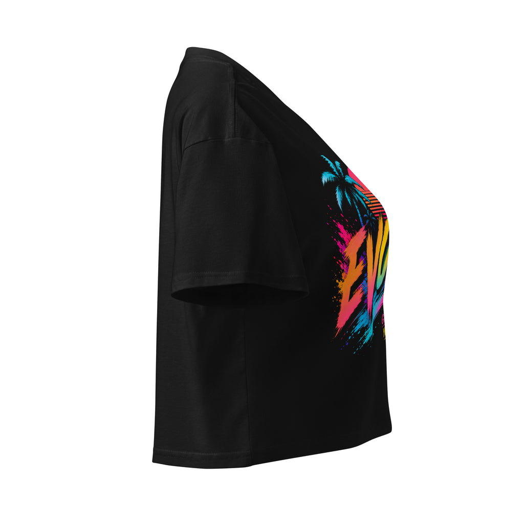 Crop top femme noir CG Mindset imprimé EVOLVE, profil droit
